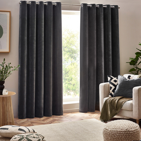 Heavy Chenille Eyelet, Charcoal - Ready Made Curtains - Image 3